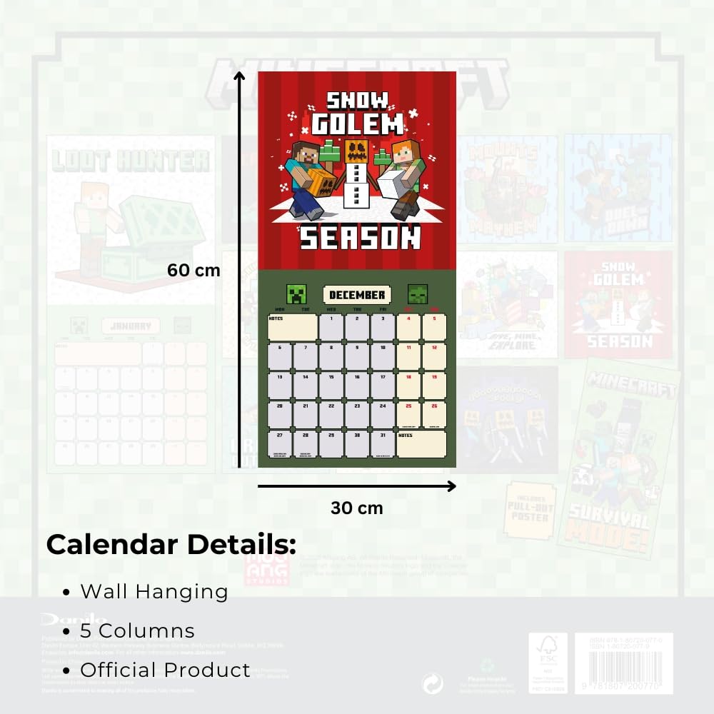 Minecraft Square Calendar 2027